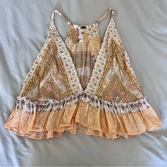 Free People Brighter Than Sunshine Tank Multi Print Ruffled Crop Top - Picture 4 of 6